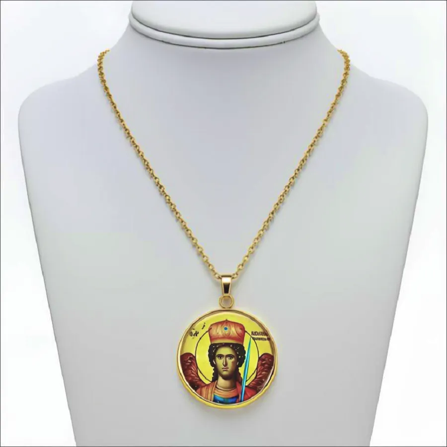 Χειροποίητο Φυλαχτό Ατσάλι Ταξιάρχης Μανταμάδου με Υγρό Γυαλί και Αλυσίδα 50 εκ